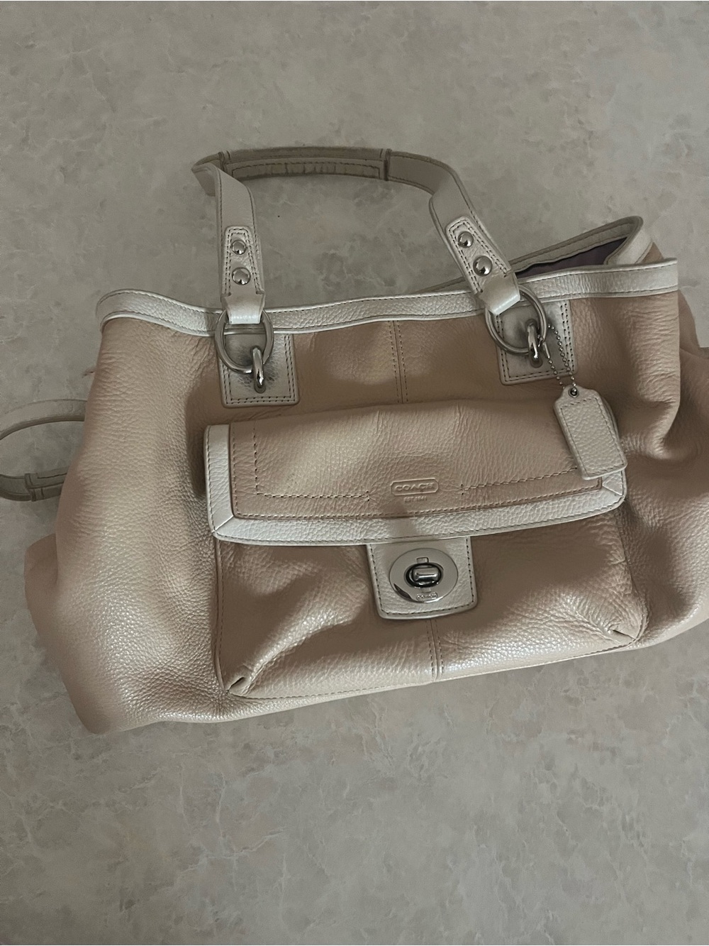 Coach Pebble Leather Shoulder Bag in Beige and Cream